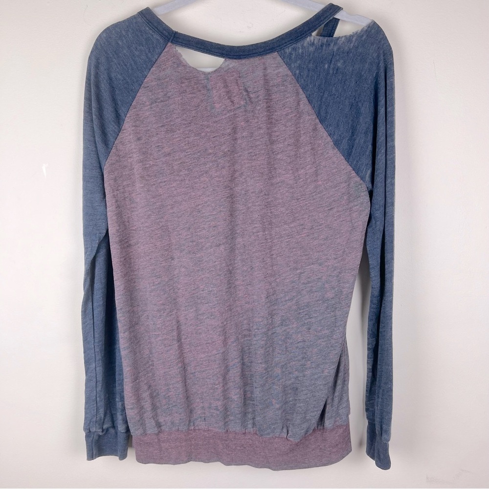 Chaser Grunge Vintage Style Destroyed Burnout Long Sleeve Color Block Shirt | S - Picture 4 of 10